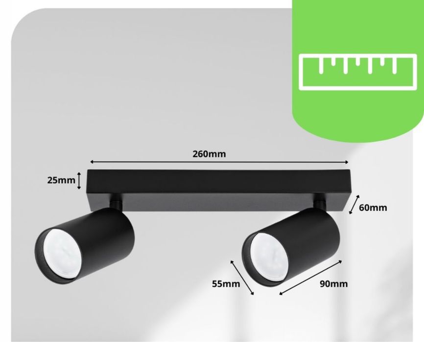 Nowoczesna lampa sufitowa 2-punktowa LEDHOFF GU10 czarna regulowana