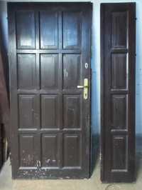 Drzwi drewniane zewnętrzne dwuskrzydłowe 90 + 40, wys. 198