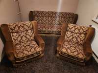 Zestaw mebli retro vintage kanapa fotele welur