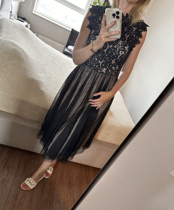 Elegancka koronkowa sukienka M/38 koktajlowa wesele chrzciny