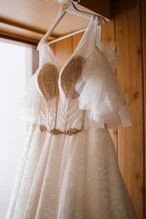 Białystok Wyjątkowa suknia ślubna ecru + welon & pokrowiec GRATIS