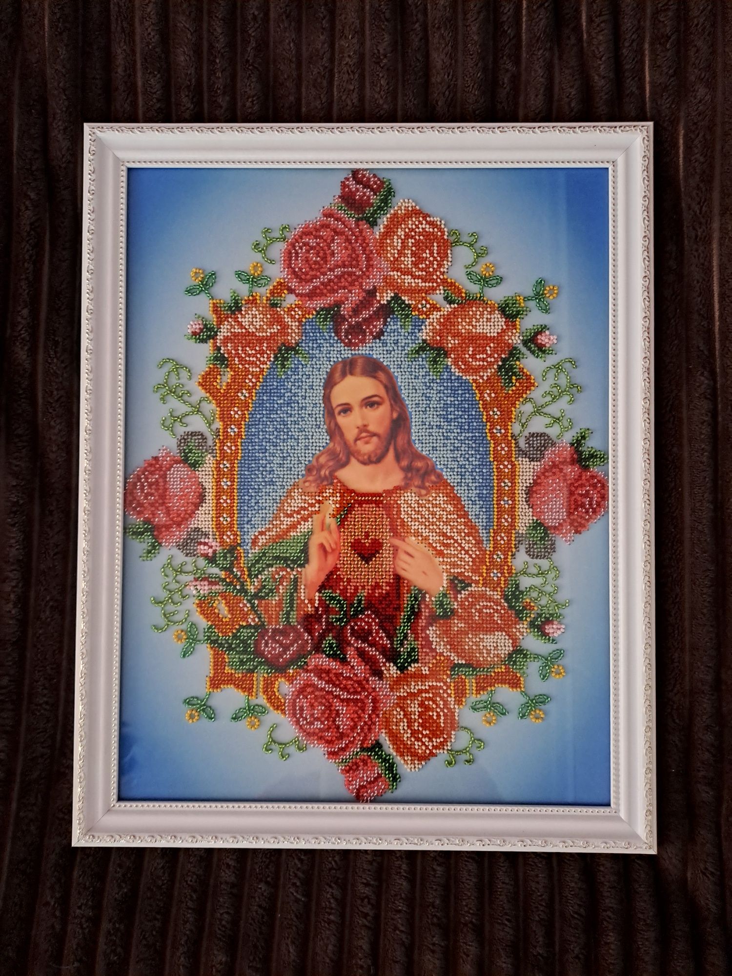 Католицька ікона Непорочне Серце Ісуса з бісеру