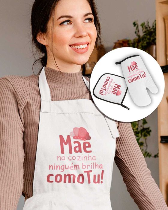 Dia da Mãe - Conjunto de Avental com luva e pega Personalizados