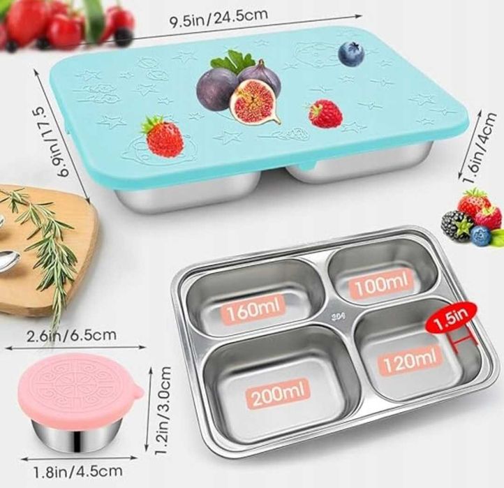 Pudełko Śniadaniowe LUNCHBOX METALOWY z Przegrodami, Poj. Na Sos 580ML