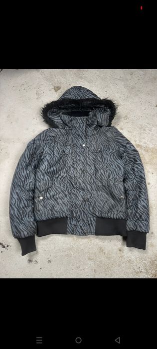 Vintage Y2K Faux Fur hooded zebra print animal utility bomber jacket S