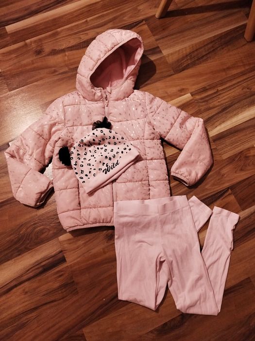 Zestaw kurtka, czapka, leginsy roz.134,pudrowy róż