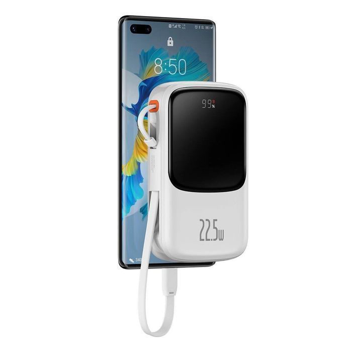 Baseus powerbank 10000mAh 22,5W QC/PD/SCP/FCP z kablem USB-C biały