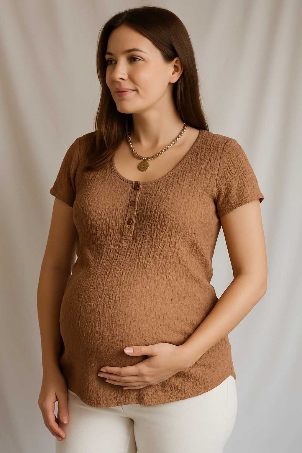 Bluzka ciążowa brązowa Mamalicious M 38 krótki rękaw nowa bez metki