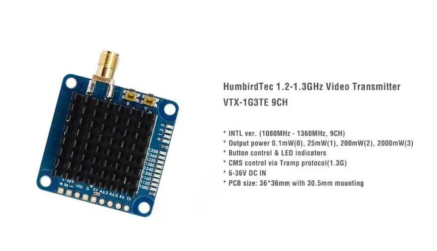 Відеопередавач MATEK 2W VTX 1G3TE V2 9CH 1.2-1.3GHz