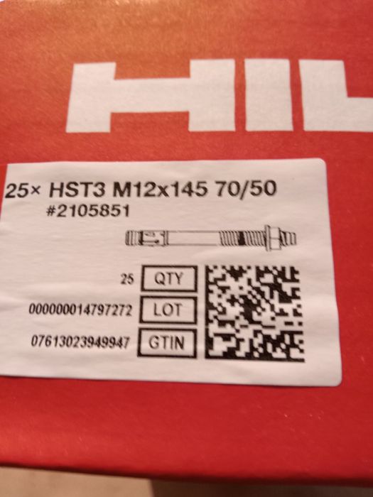 Hilti анкер HST3 m12/145 + бур