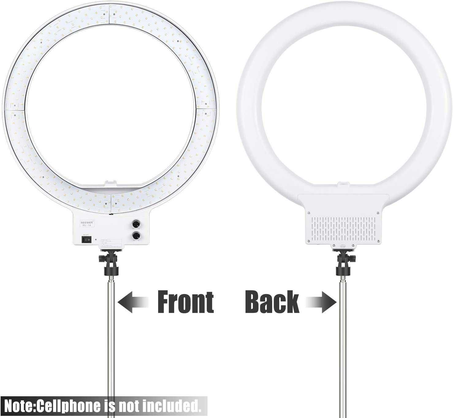 Ringlight branco tripé prata 48cm anel luz bicolor regulação cor