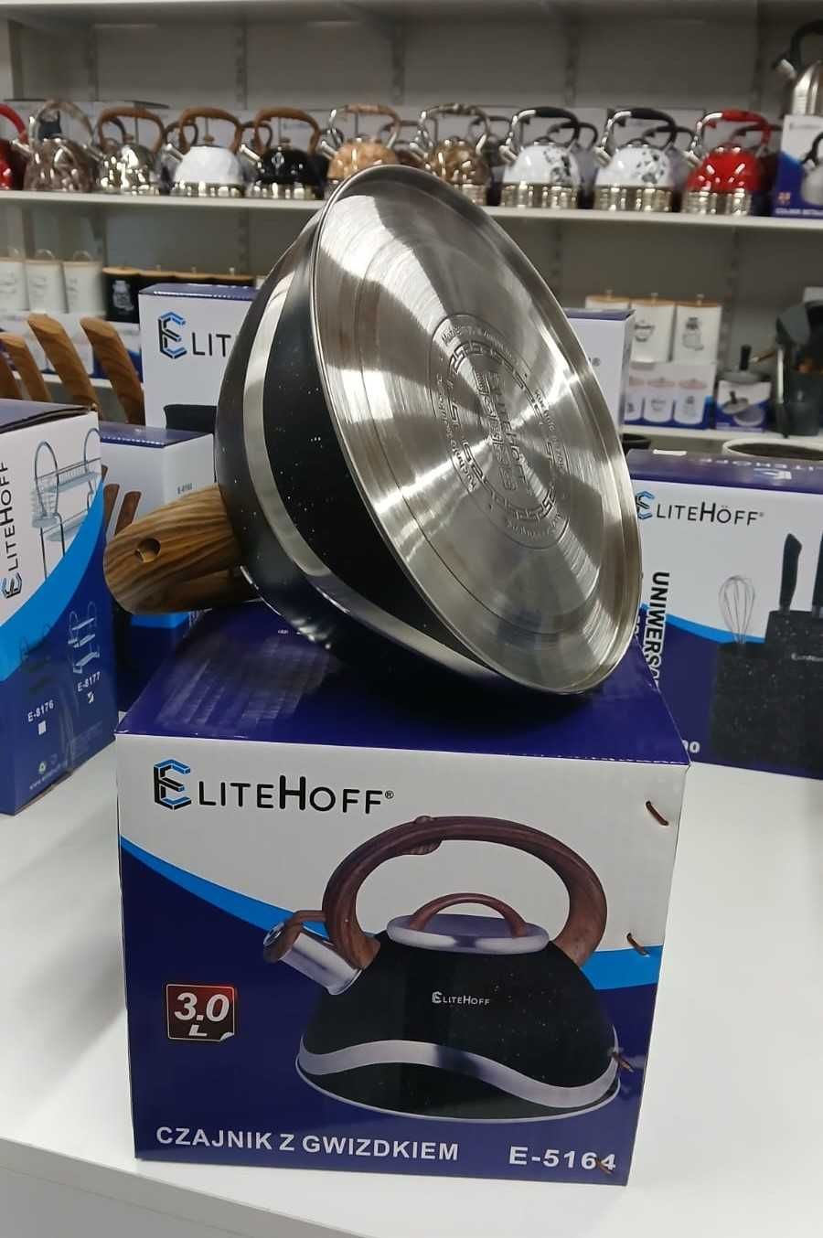 Czajnik z gwizdkiem 3L czarny marmurek Elitehoff 5164
