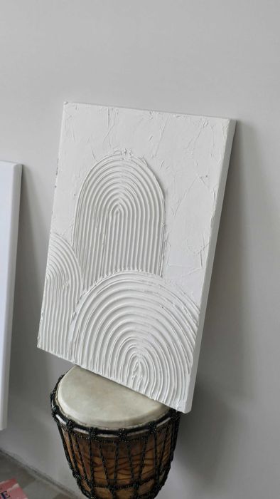 Текстурна картина ручної роботи. Абстракція 30х40 см. Молочний білий