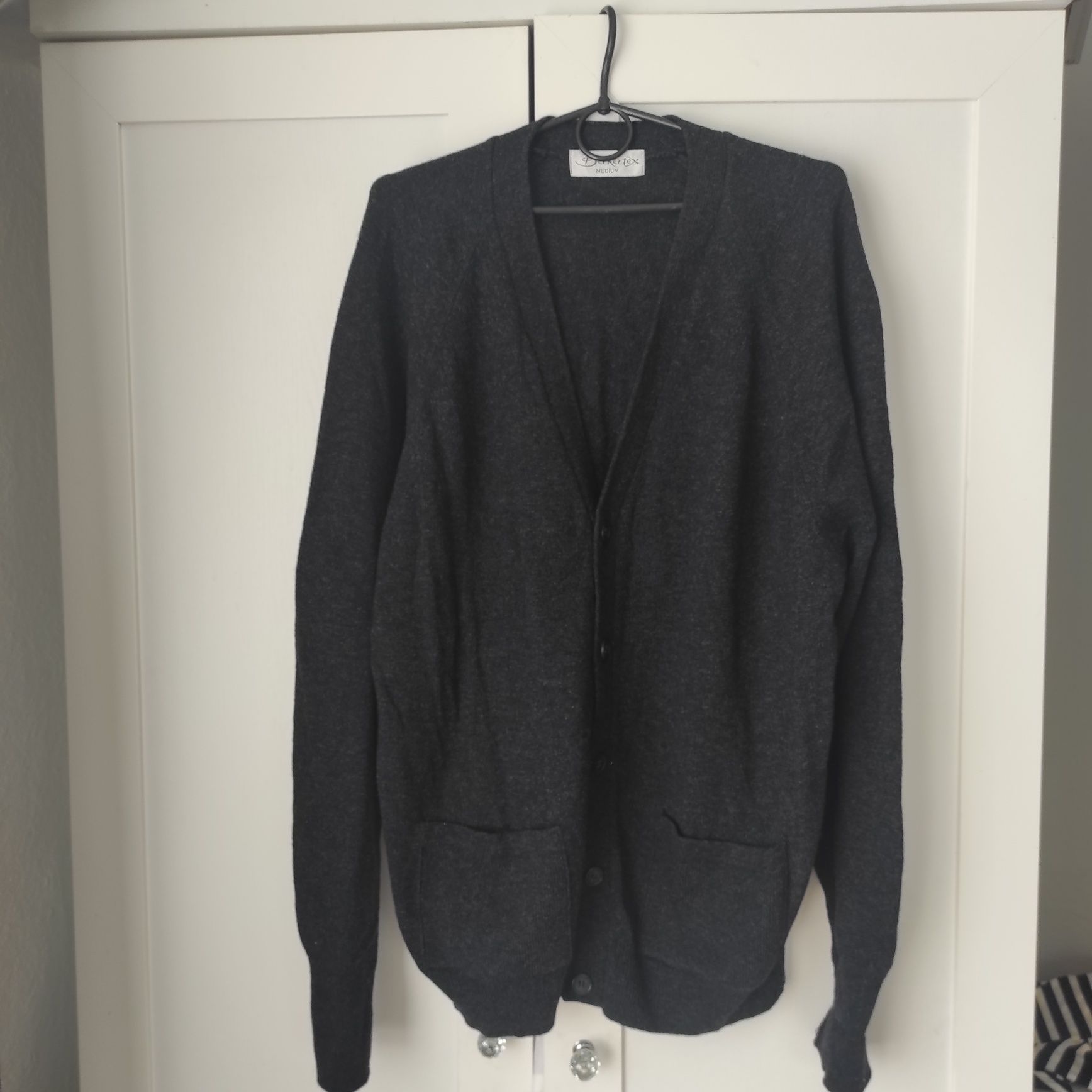 Sweter męski, kardigan rozpinany, M,  100% wełna owcza