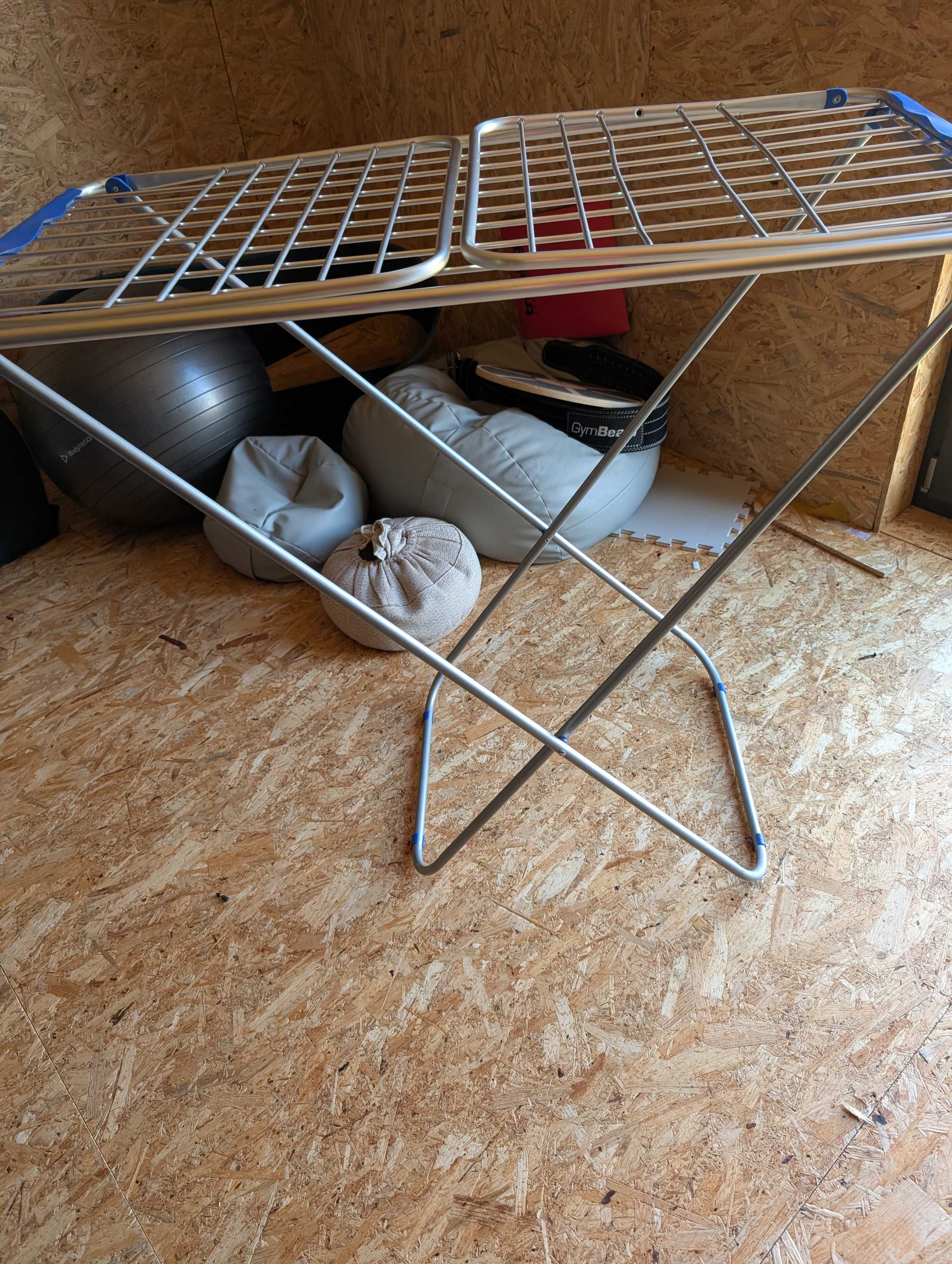 Suszarka do ubrań stojąca składana aluminiowa srebrno niebieska