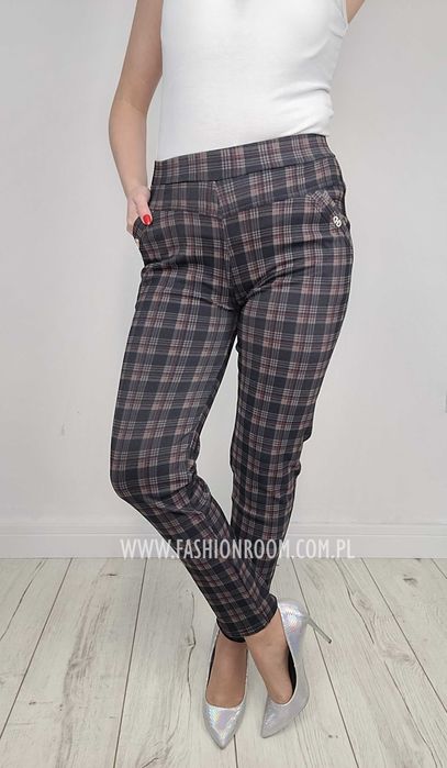 S-6XL Spodnie cygaretki w kratkę damskie eleganckie PLUS SIZE TU L/XL