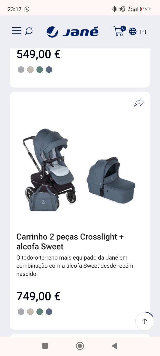 Carrinho de bebe, cadeira-auto, alcofa e isofix da JANE