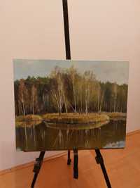 Obraz olejny ręcznie malowany 40 x 50 cm "Wyspa w Krasnobrodzie"