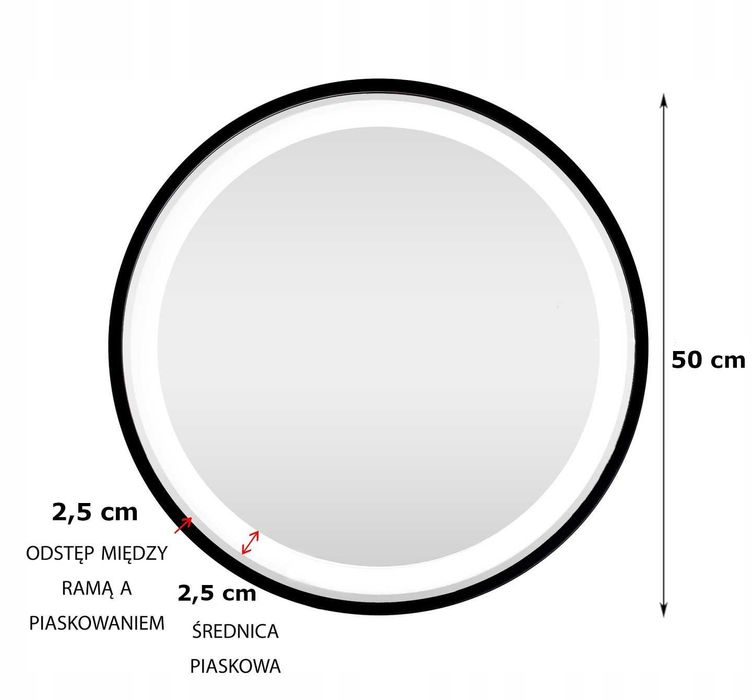 Nowe lustro łazienkowe okrągłe, podświetlane z LED - czarne LOFT 50cm