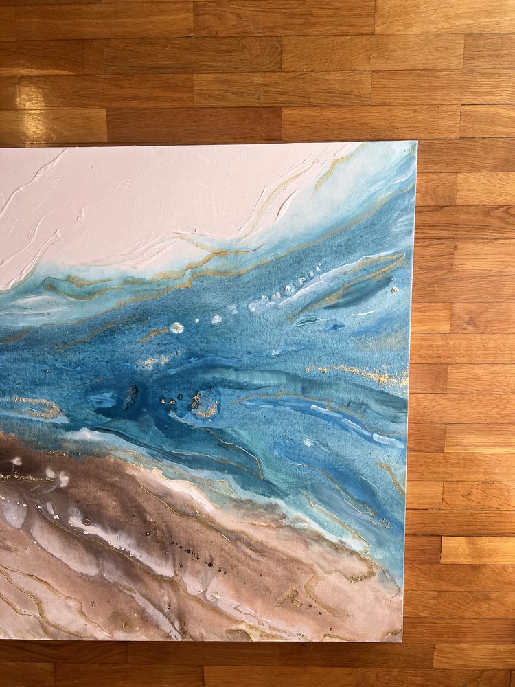 Quadro 150x90 azul, castanho e dourado