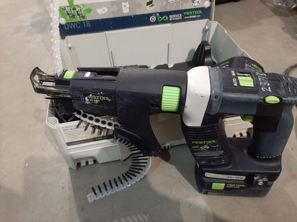 Wkrętarka do płyt GK FESTOOL DWC 18 + ładowarka + 2x aku 5,2 Ah + FV