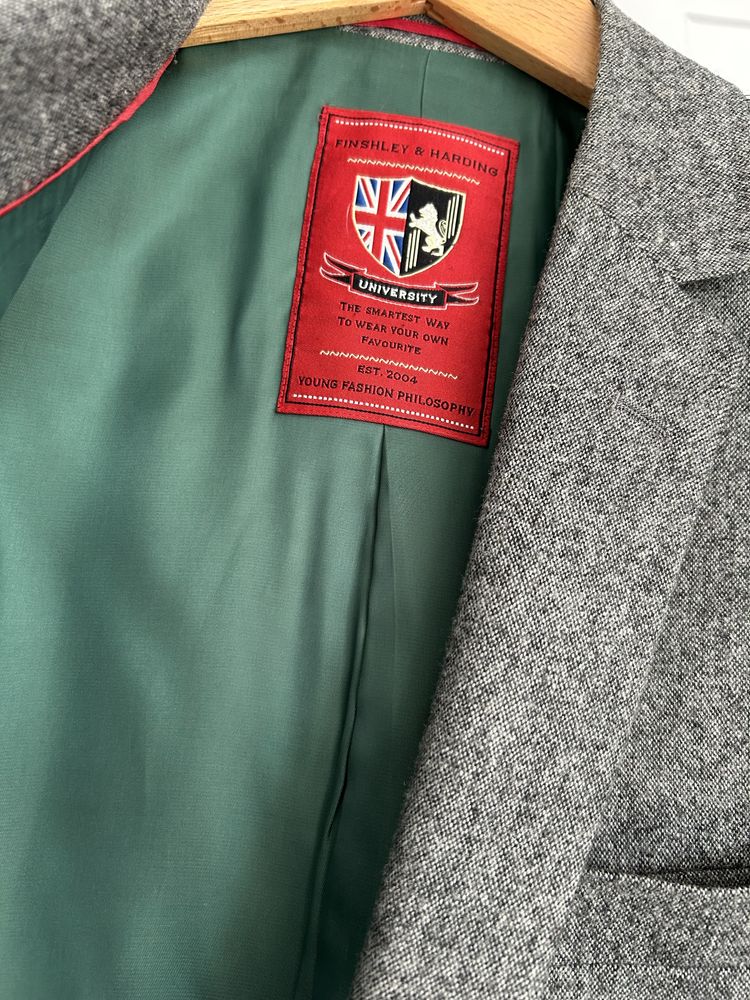 Marynarka wełniana Finshley&Harding London szara melanż wełna slim fit