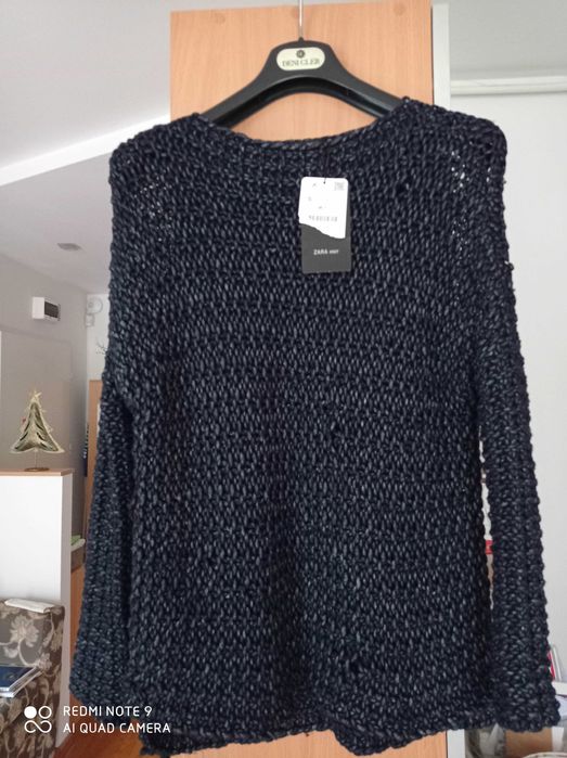 sweter czarny, tkany grubą nitką