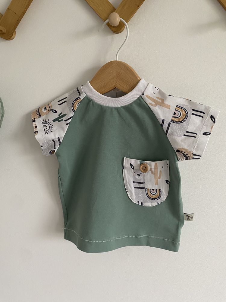 Bluzka tshirt Handmade 68 miętowy w lamy