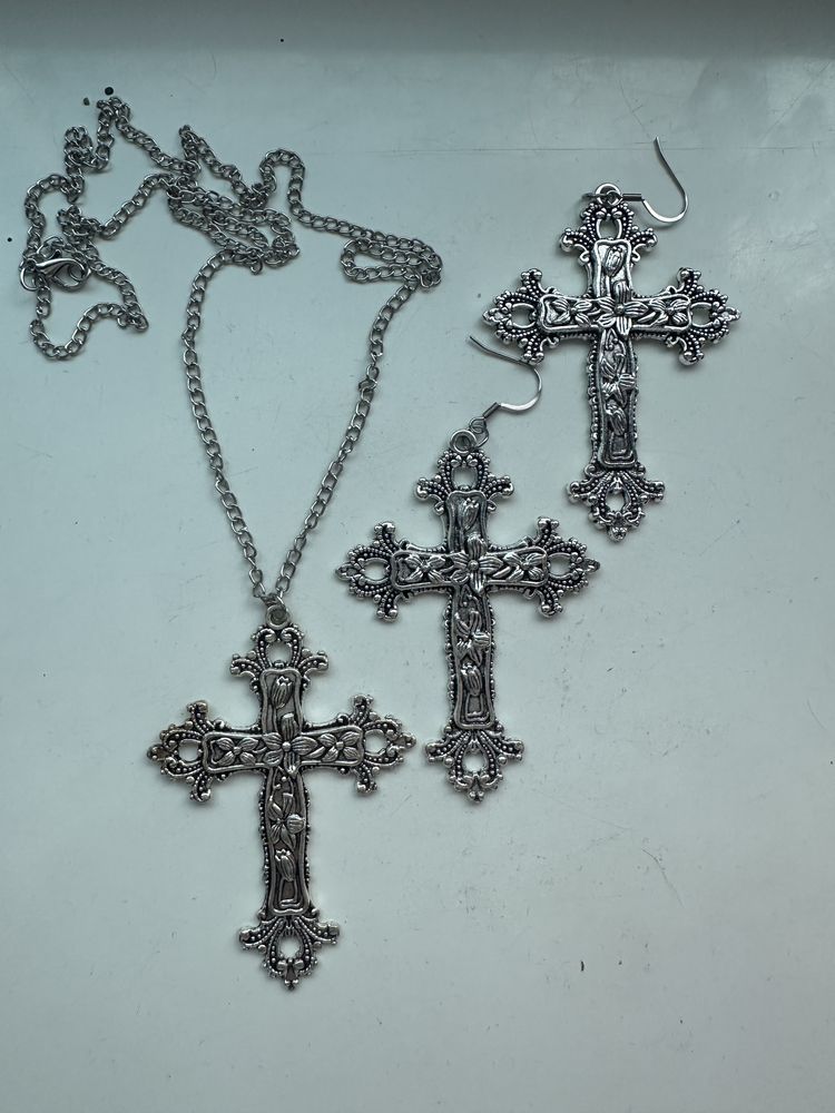 Naszyjnik i kolczyki duże krzyże Gothic Goth