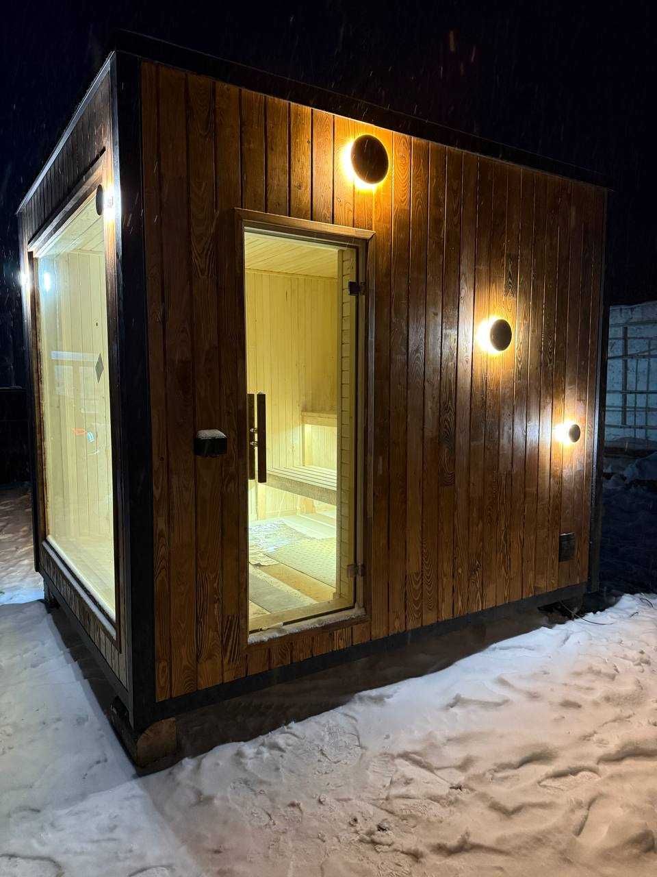 Sauna z dużym oknem panoramicznym