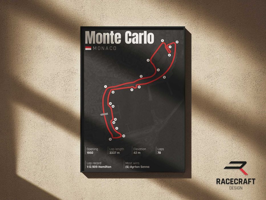Plakat A3 toru Formuła 1 – Monaco | Wyjątkowa dekoracja dla fana F1