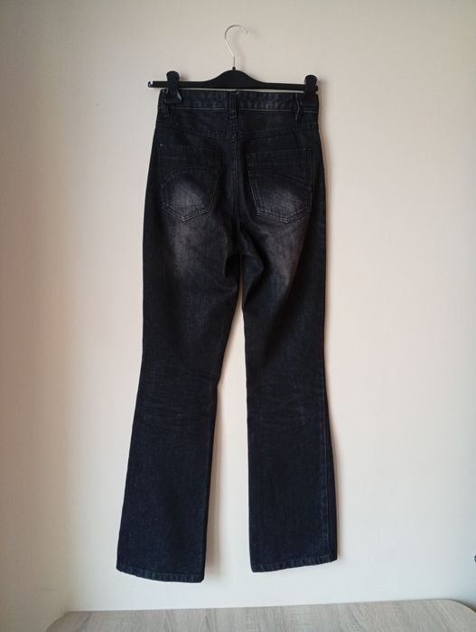 Czarne jeansy dzwony z kieszeniami, rozmiar XS