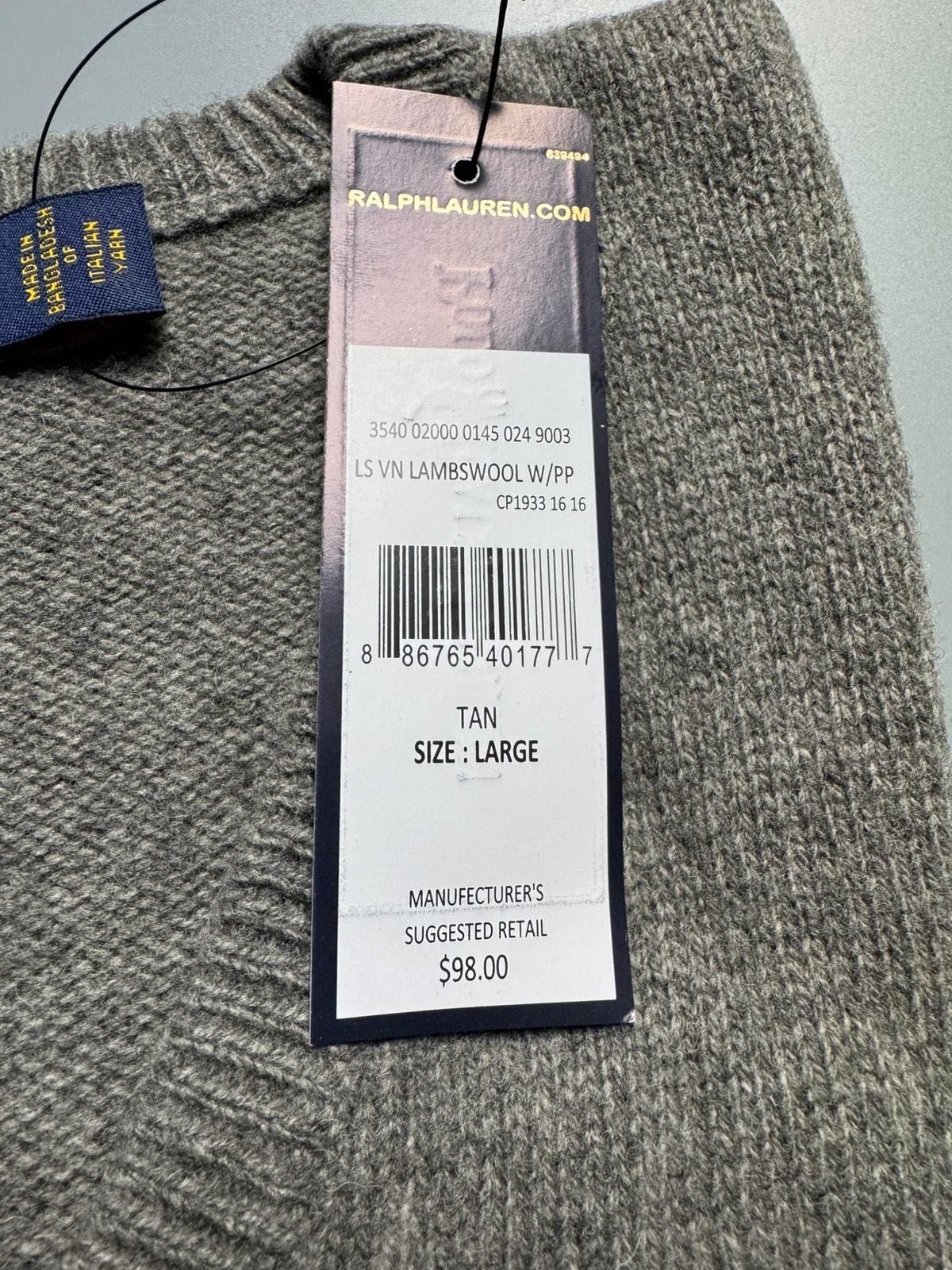 Nowy Oryginalny Sweter Męski Wełniany POLO RALPH LAUREN Szary L