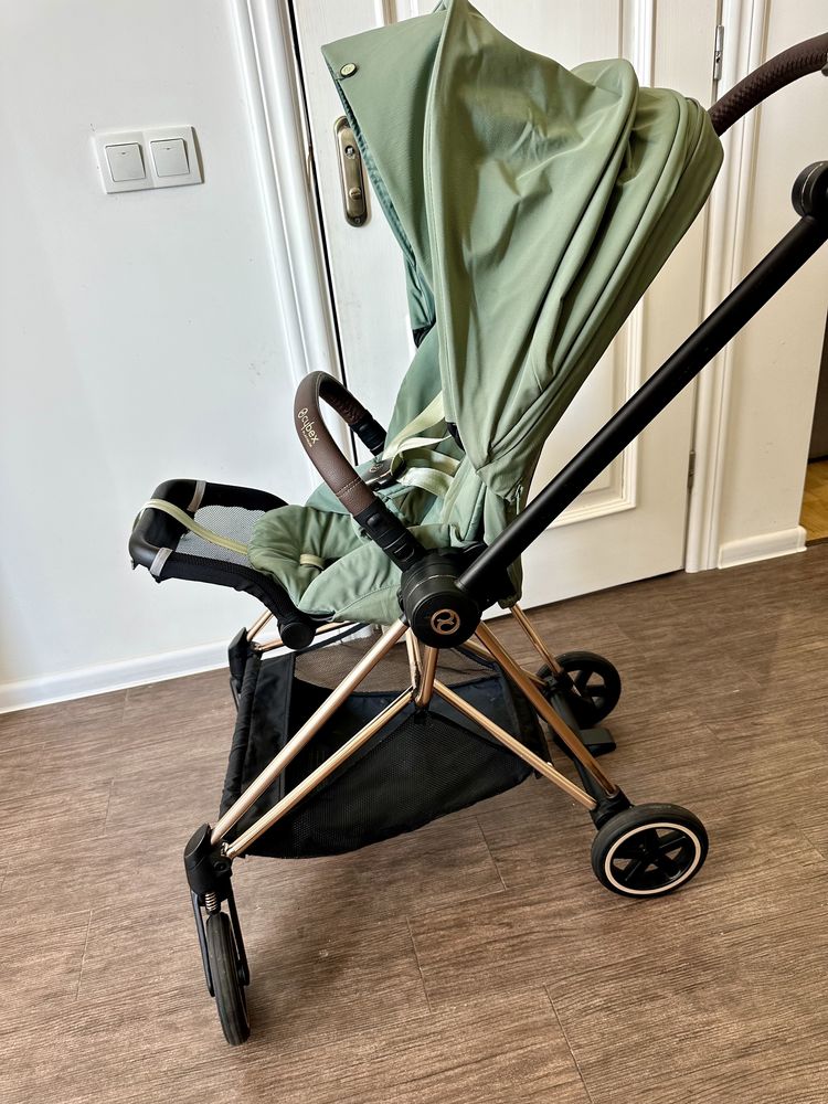 Коляска cybex mios 4.0 2024 green leaf rose gold 2 в 1 люлька прогулка