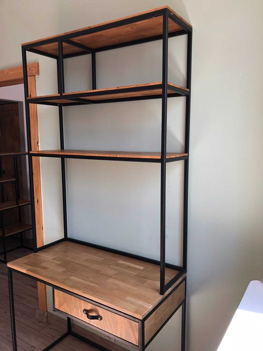 Toaletka Biurko LOFT z regałem dębowy blat