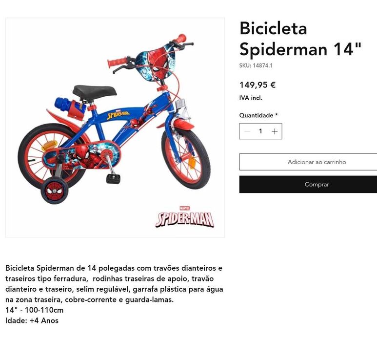 Bicicleta Huffy Spider-Man Roda 14