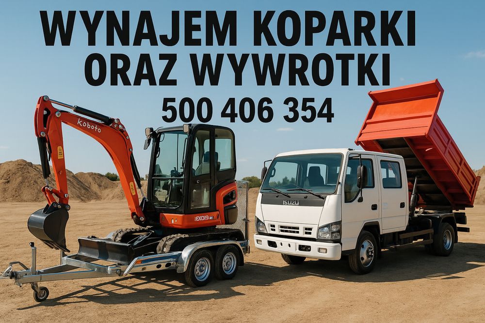 Wiertnica wozidlo wywrotka koparki wynajem kubota CAT bobcat