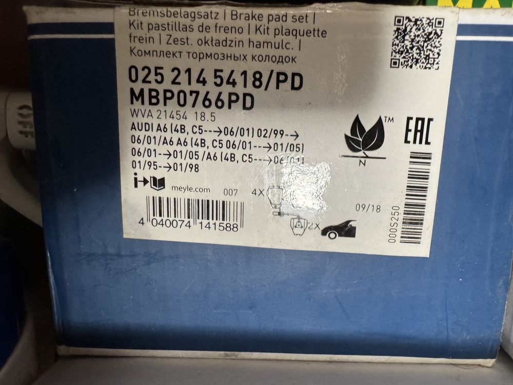 Klocki hamulcowe Meyle przód audi S4 B5, a6 1.8t 2.4 3.0 4.2