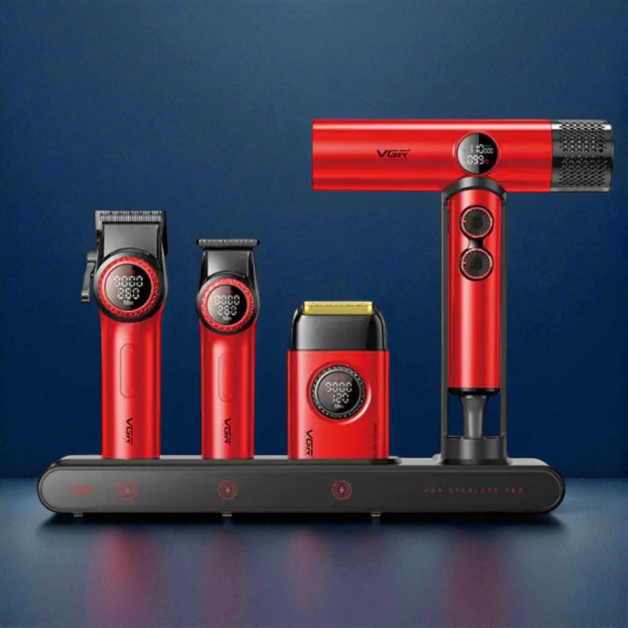 Набор для стрижки VGR Pro STEPLESS  4в1 машинка триммер шейвер фен