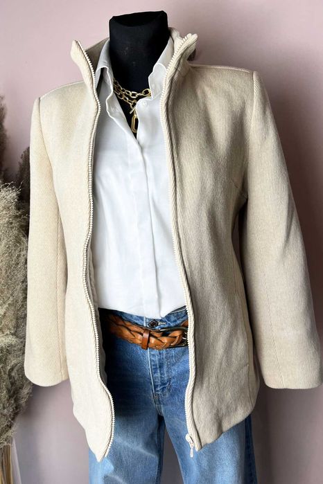 Outerlayer wiosenna beżowa ecru elegancka kurtka wełna kaszmir r. 40 L
