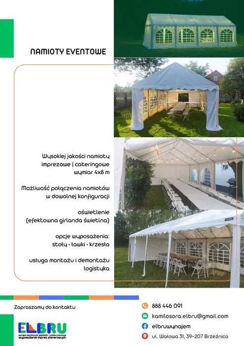 Wynajem namiot imprezowy /cateringowy z wyposażeniem WOLNE TERMINY
