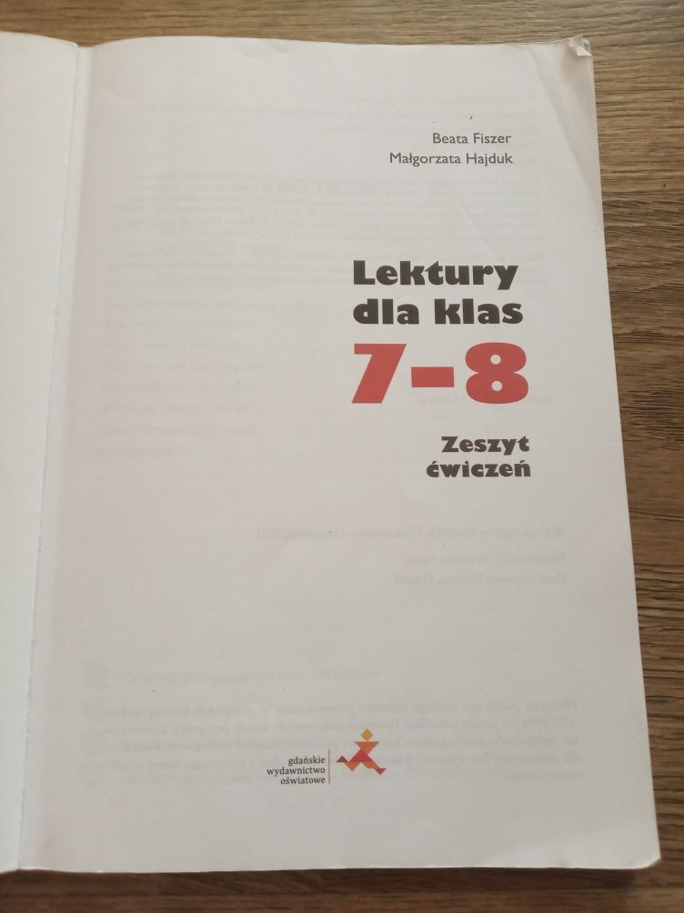 Lektury dla klas 7-8 zeszyt ćwiczeń GWO