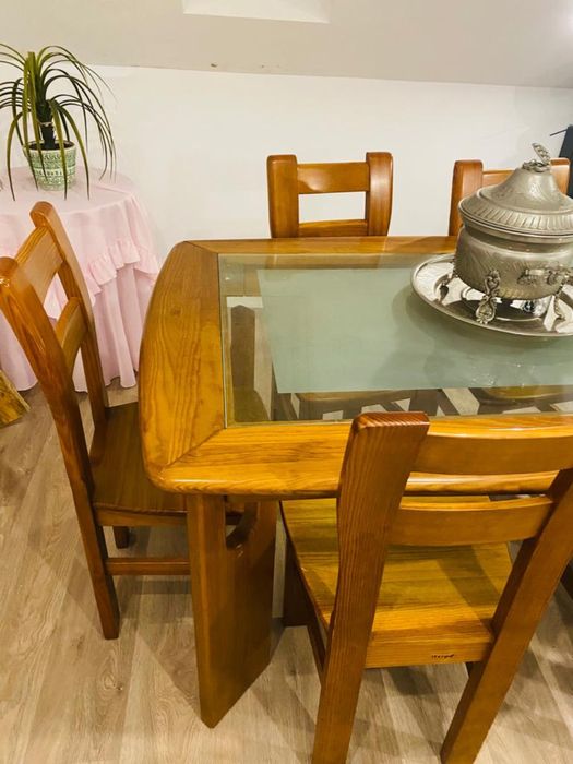 Mesa madeira Cerne Harpa+6 cadeiras