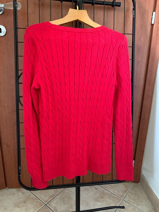 Tommy Hilfiger r.M czrwony sweter plecionka warkocz bawelna