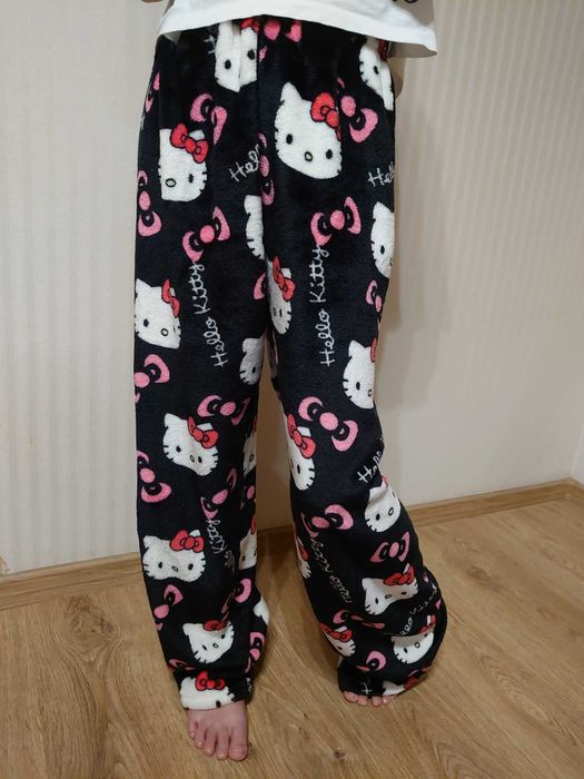 Штани плюшеві Хелоу Китти Hello Kitty рожеві чорні