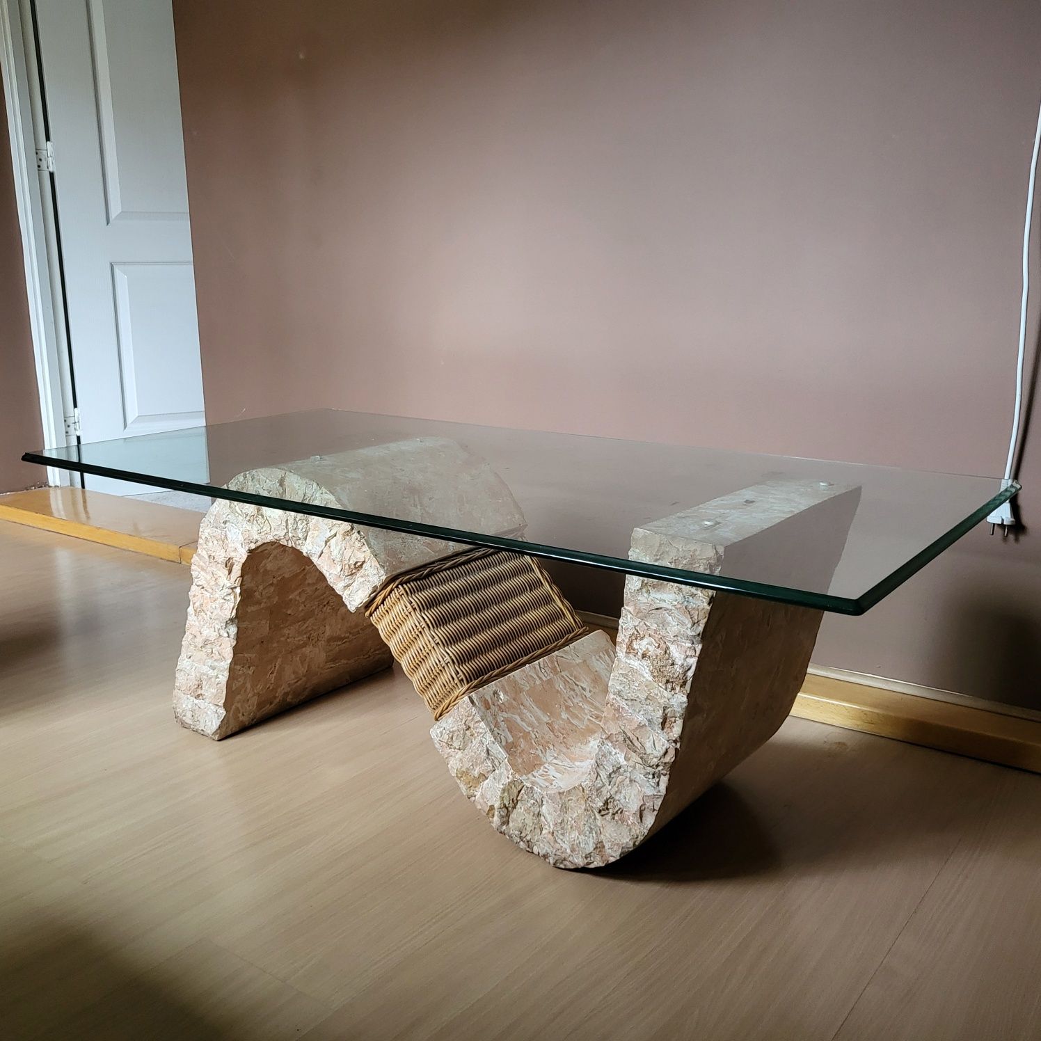 Piękny stolik kamień/szkło 120 x 60cm.