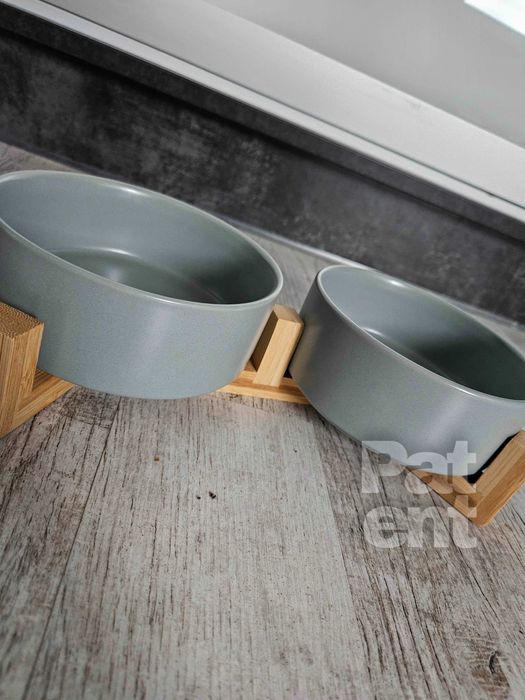 Miski ceramiczne dla psa kota zestaw 2 sztuki x 400 ml szare