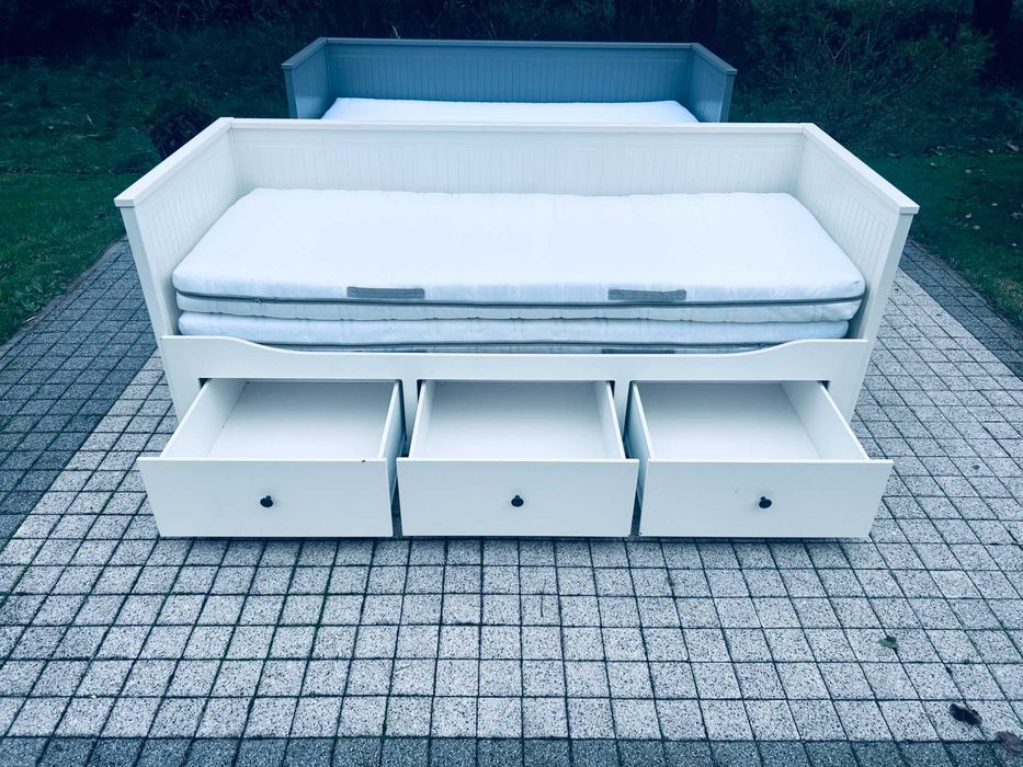 IKEA HEMNES Łóżko Leżanka z 3 szufladami, 2 materace, białe Transport