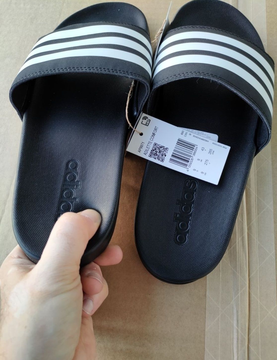 Nowe klapki Adidas Adilette Comfort 43 42 męskie czarne miękkie Nike