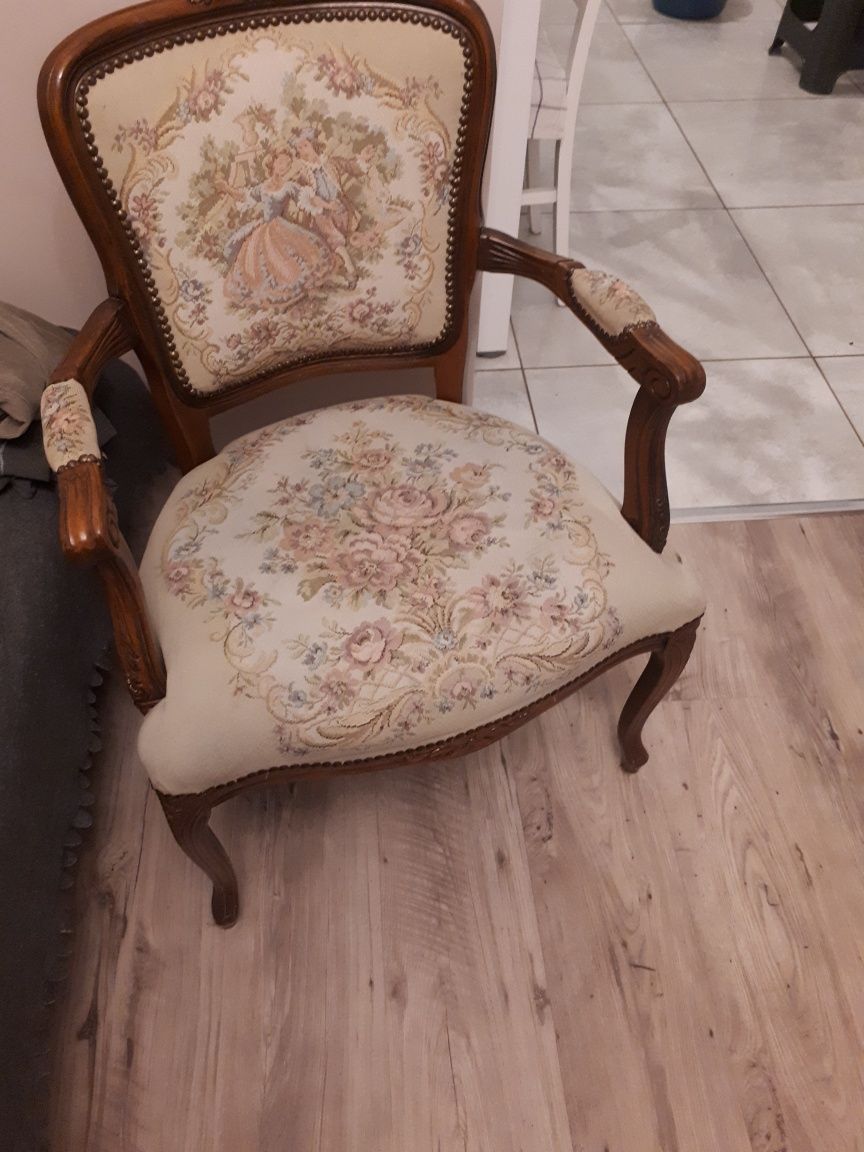Krzesło fotel ludwikowski  gobelin